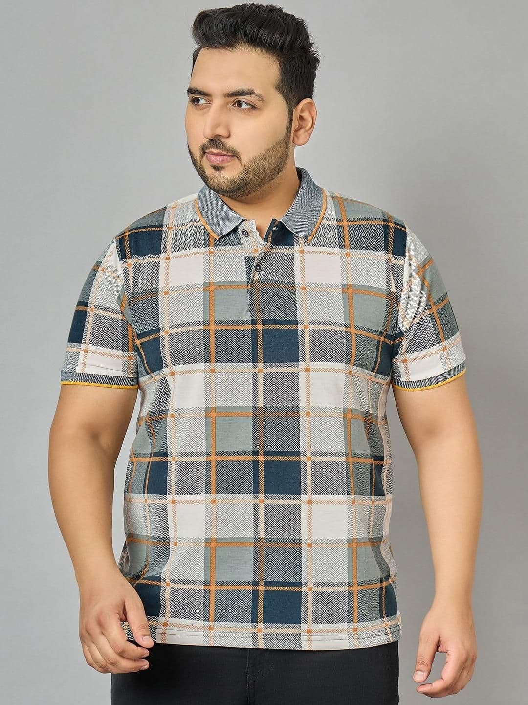 AUSTIVO Men Checked Polo Collar Cotton T-Shirt - view 1