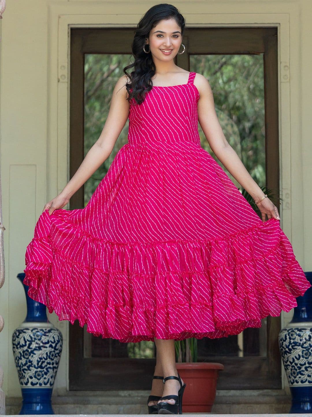 ASPORA Printed Sleeveless Fit and Flare Midi Dress - view 1