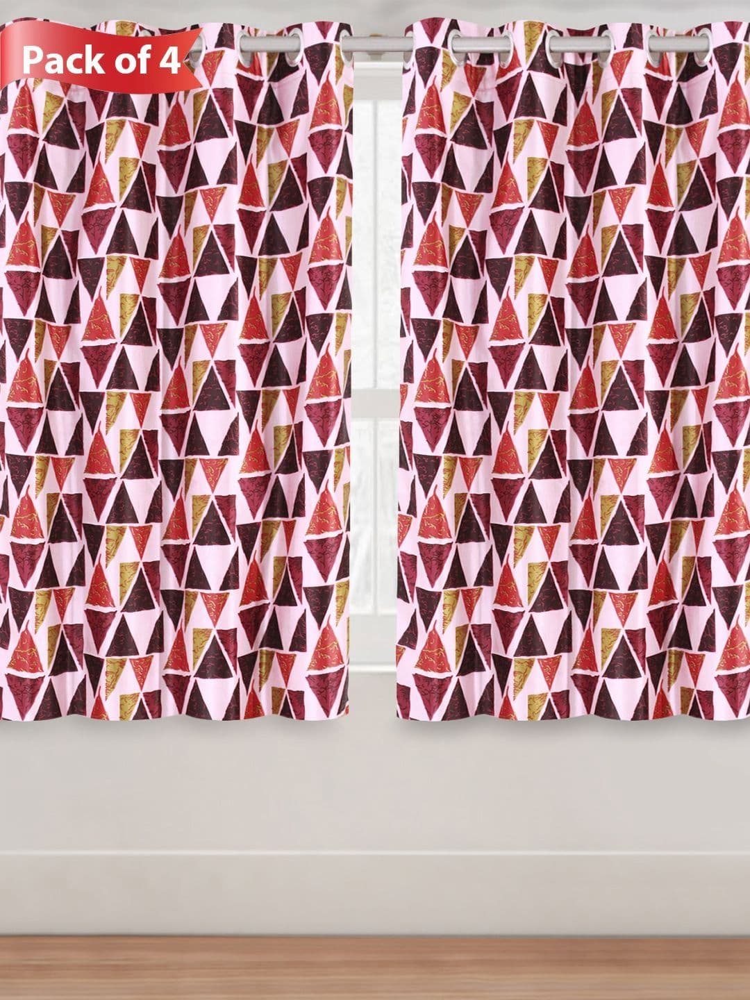 Aura Maroon & Pink Set of 4 Geometric Room Darkening Window Curtains and Sheers - view 1