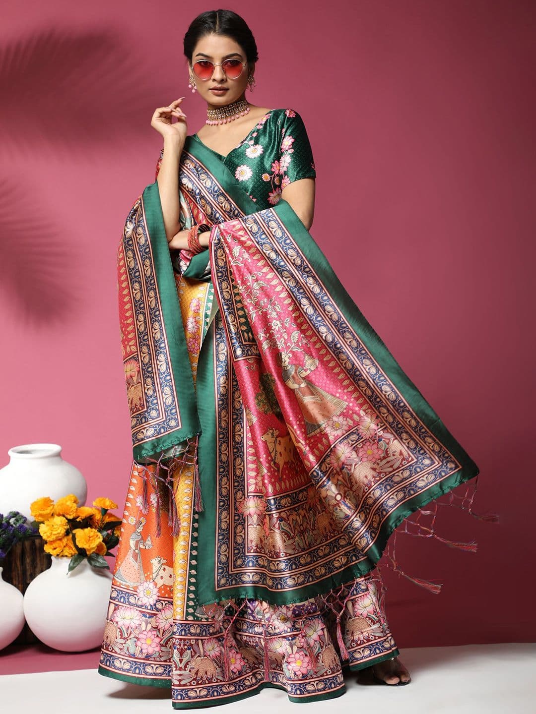 Kaizen TEXO FAB Printed Satin Semi-Stitched Lehenga & Unstitched Blouse With Dupatta - view 1