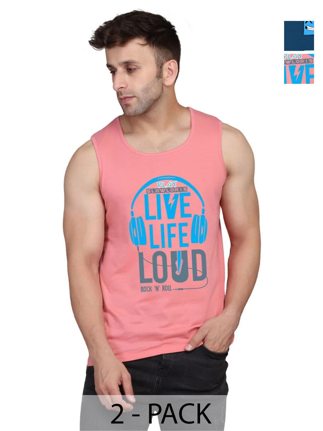 SLOWLORIS Men Pack Of 2 Typography Printed Round Neck Cotton Slim Fit T-Shirts - view 1