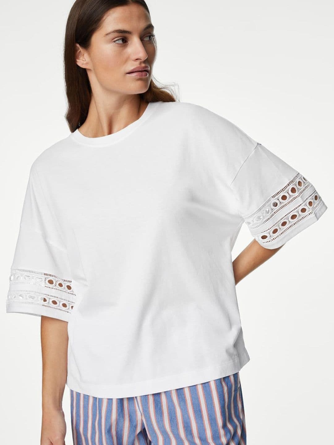 Marks & Spencer Cotton Modal Embroidered Top - view 1