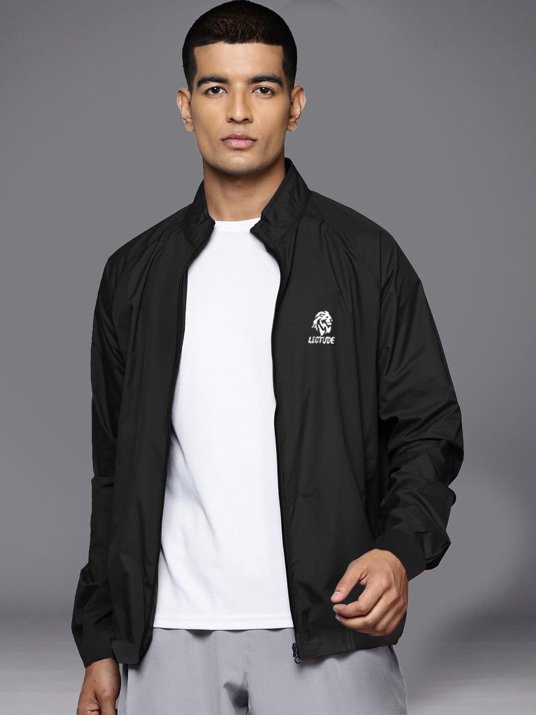 Leotude Men Mock Collar Solid Casual Bomber Jacket - view 1