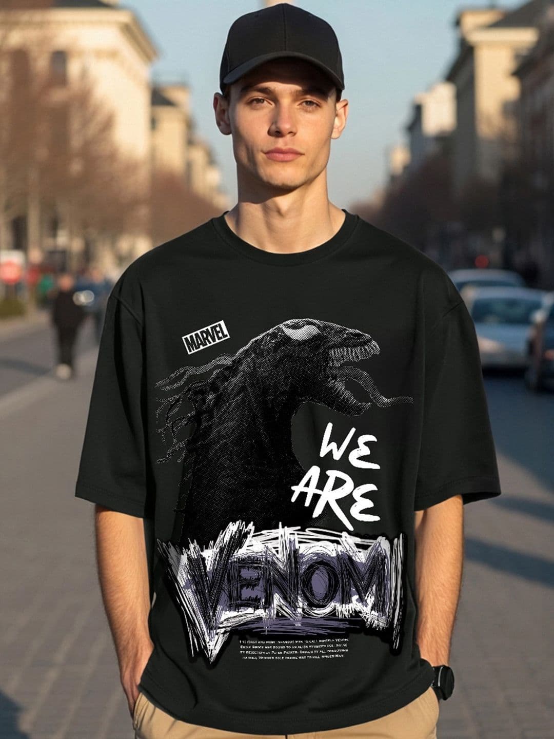 Bewakoof Men Graphic Printed Round Neck Cotton Oversized Venom T-shirt - view 1