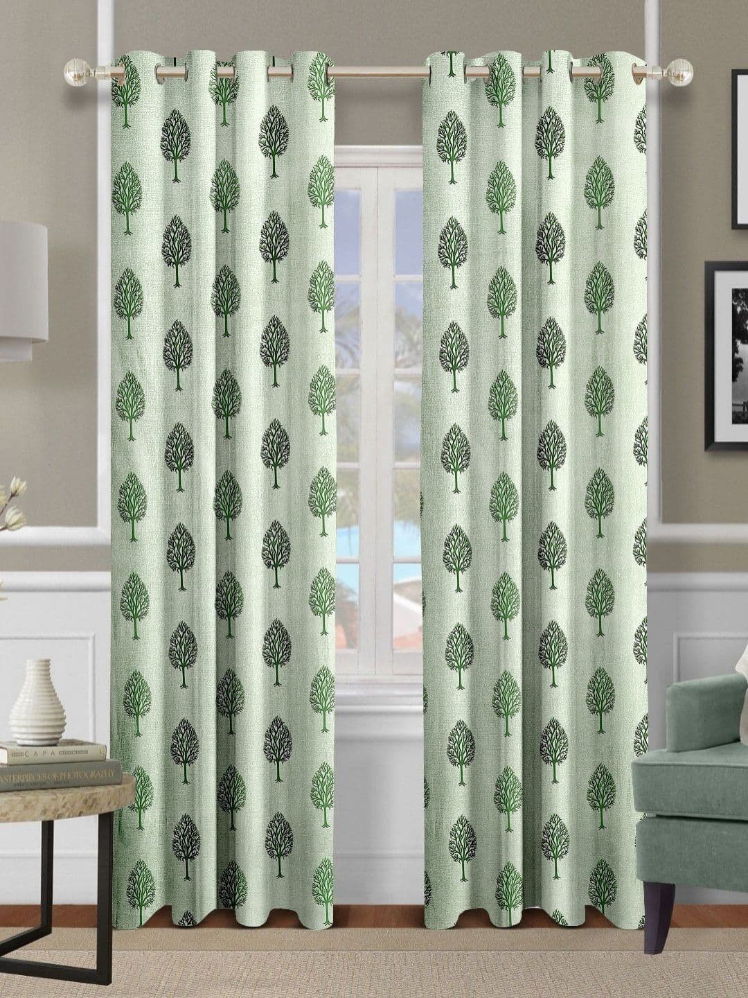 Cortina Green 2 Pieces Floral Printed Emboss Long Door Curtains - view 1