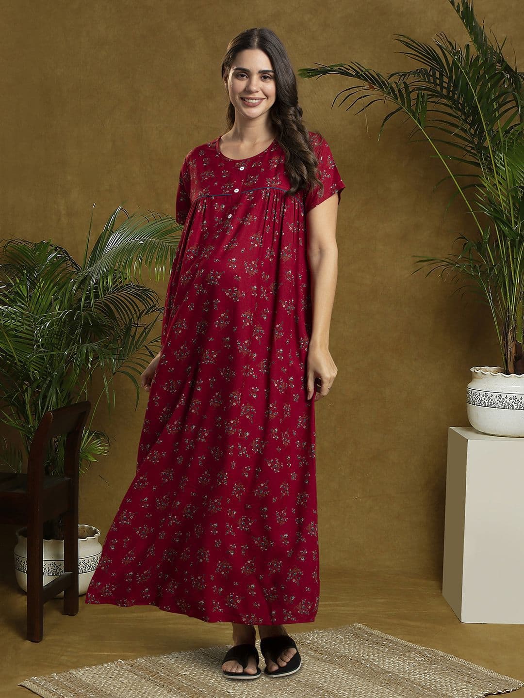 MomToBe Women Floral Printed Maternity Maxi Nightdress - view 1