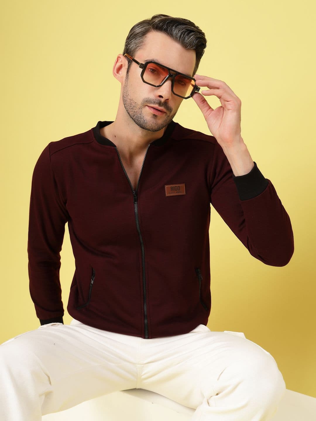 Rigo Men Collarless Solid Fleece Casual Open Front Jacket - view 1