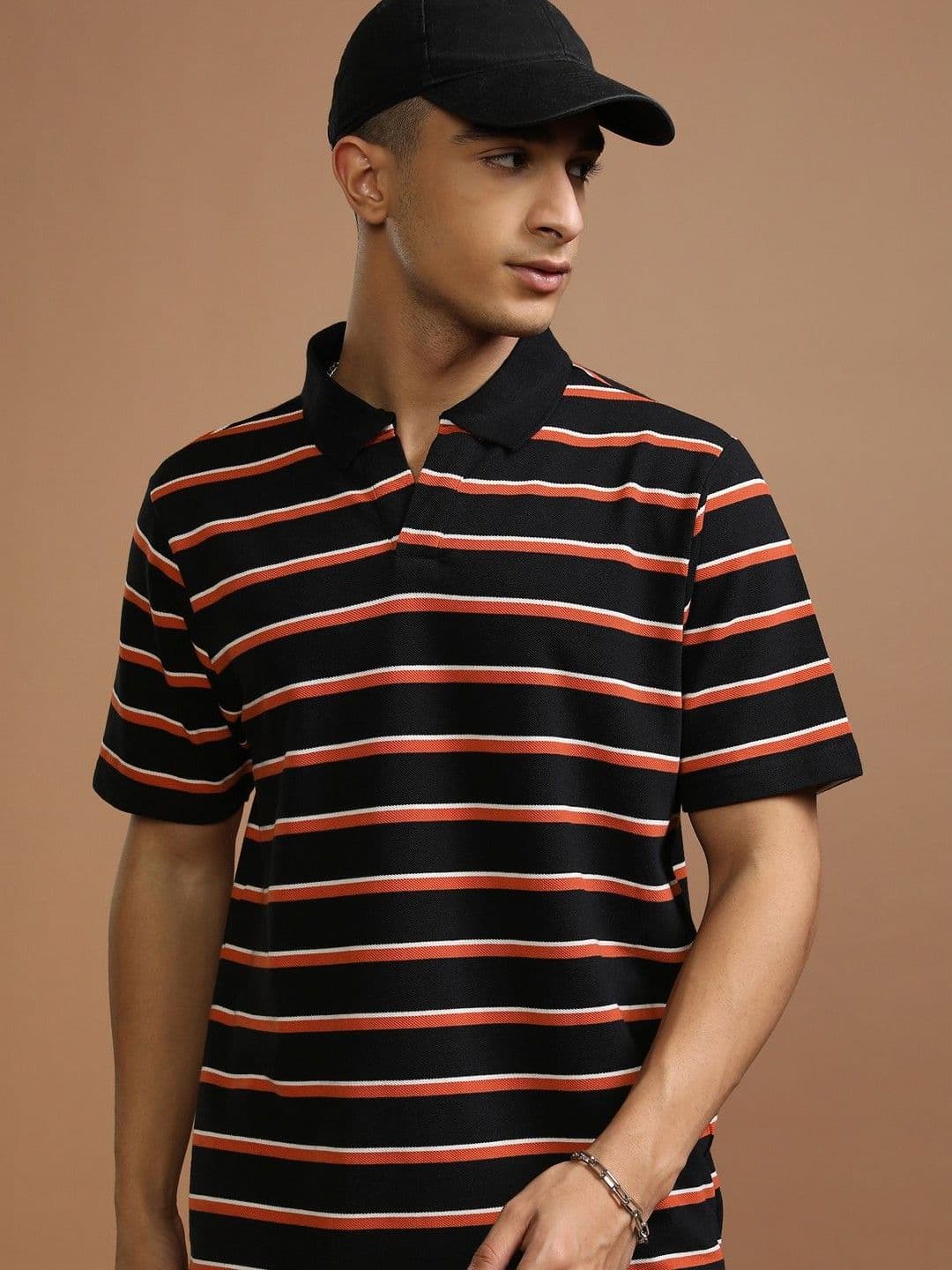 HIGHLANDER Men Striped Polo Collar Relaxed Fit T-shirt - view 1