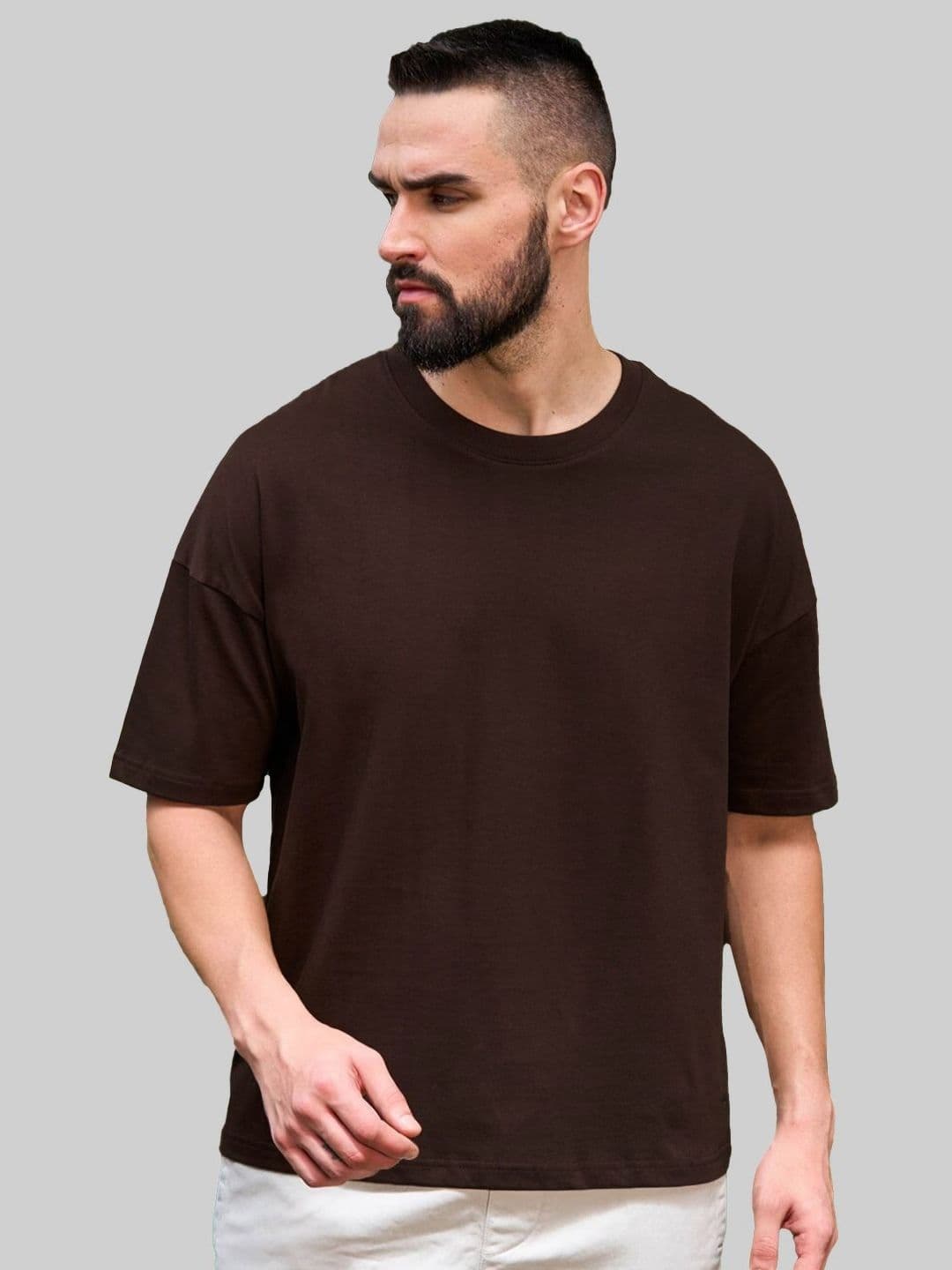 Leotude Men Solid Round Neck Cotton Oversized T-shirt - view 1