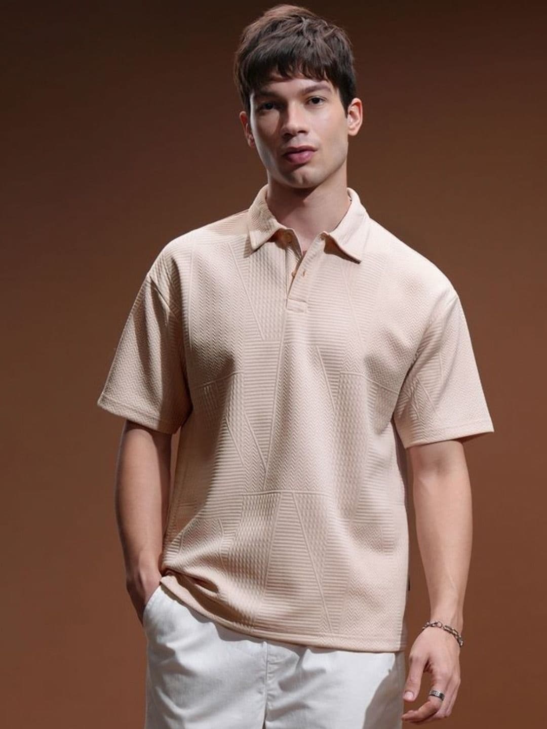 HIGHLANDER Men Self Design Polo Collar Relaxed Fit T-shirt - view 1