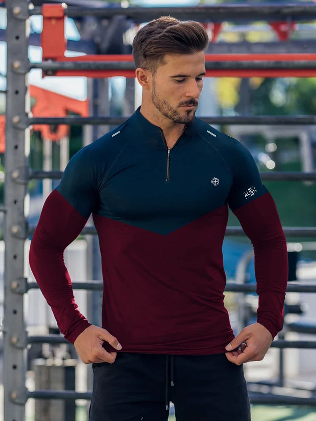 AUSK Men Solid Colourblocked Long Sleeves Sports T-shirt - view 1