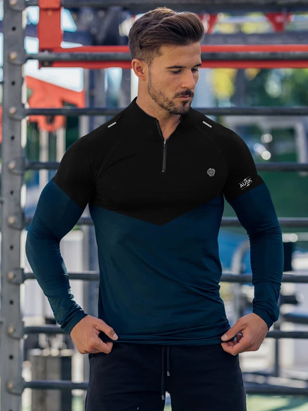 AUSK Men Solid Colourblocked Muscle Fit Sports T-shirt - view 1