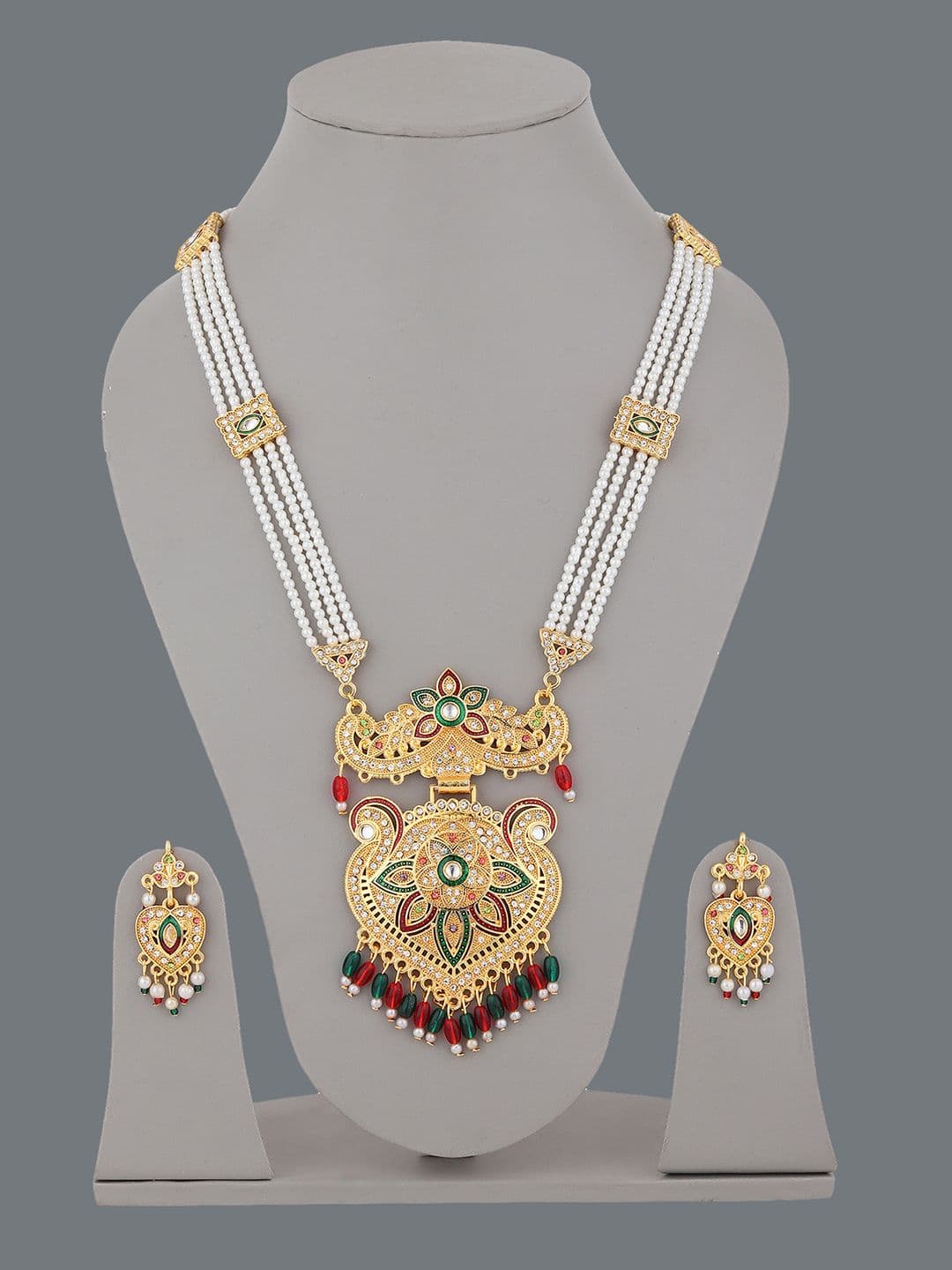 RHOSYN Gold-Plated CZ Stone Studded & Beaded Jewellery Set - view 1