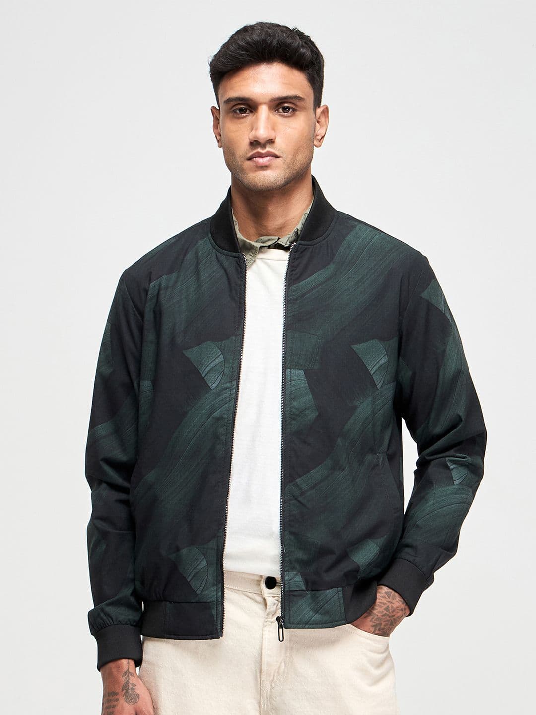 Red Flame Men Geometric Bomber Jacket - view 1