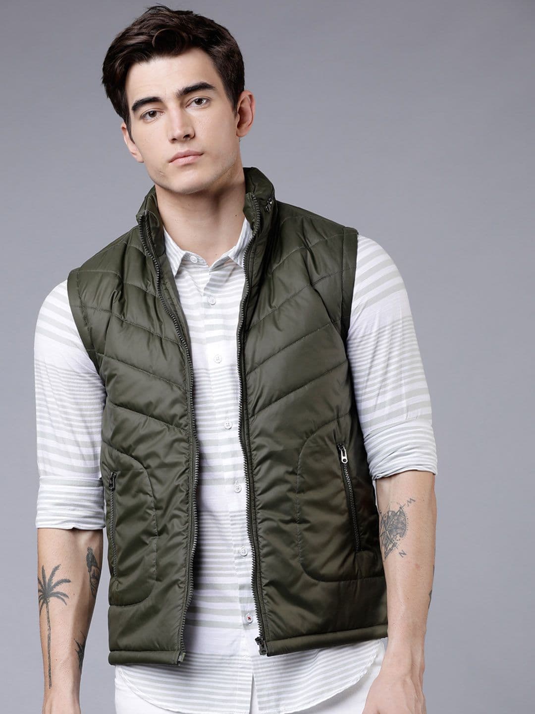 HIGHLANDER Men Olive Green Solid Puffer Jacket - view 1