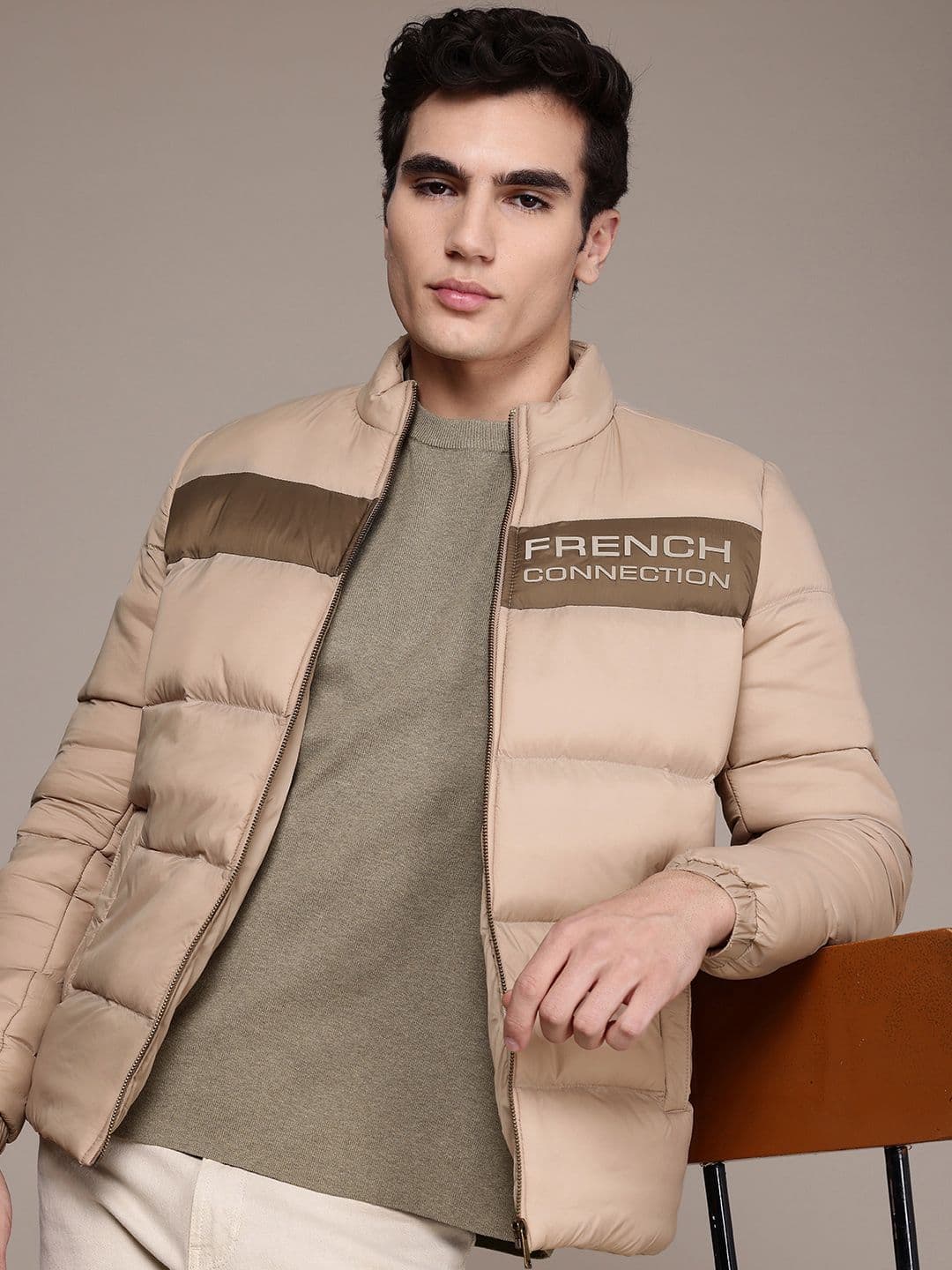 French Connection Brand Logo Printed Puffer Jacket - view 1