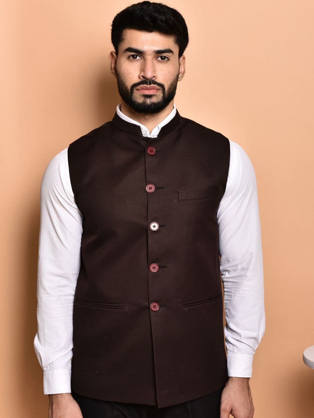 PRINTINDIA Men Mandarin Collar Woven Nehru Jacket - view 1