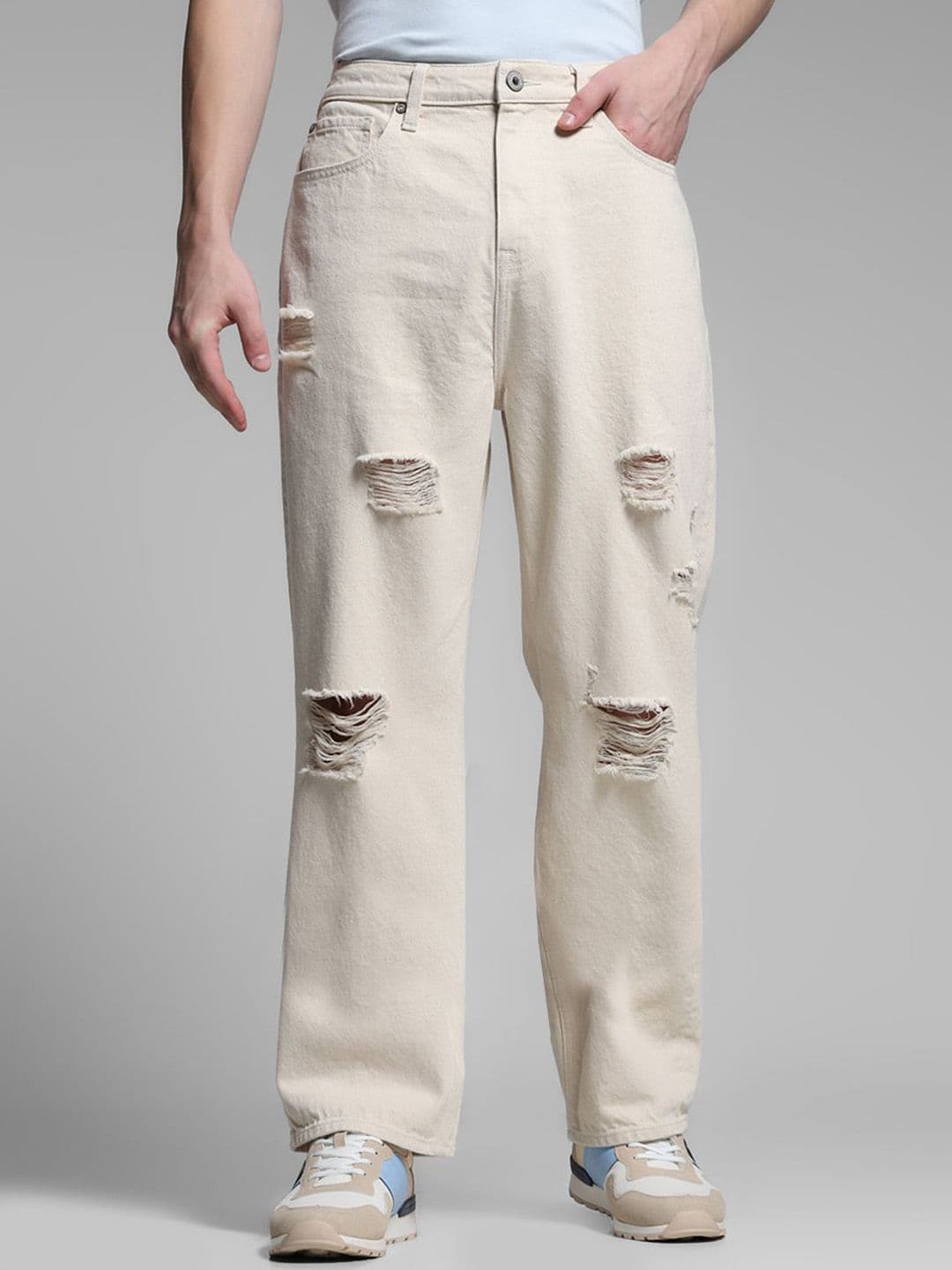 Jack & Jones Men Wide Leg High-Rise Highly Distressed Jeans - view 1