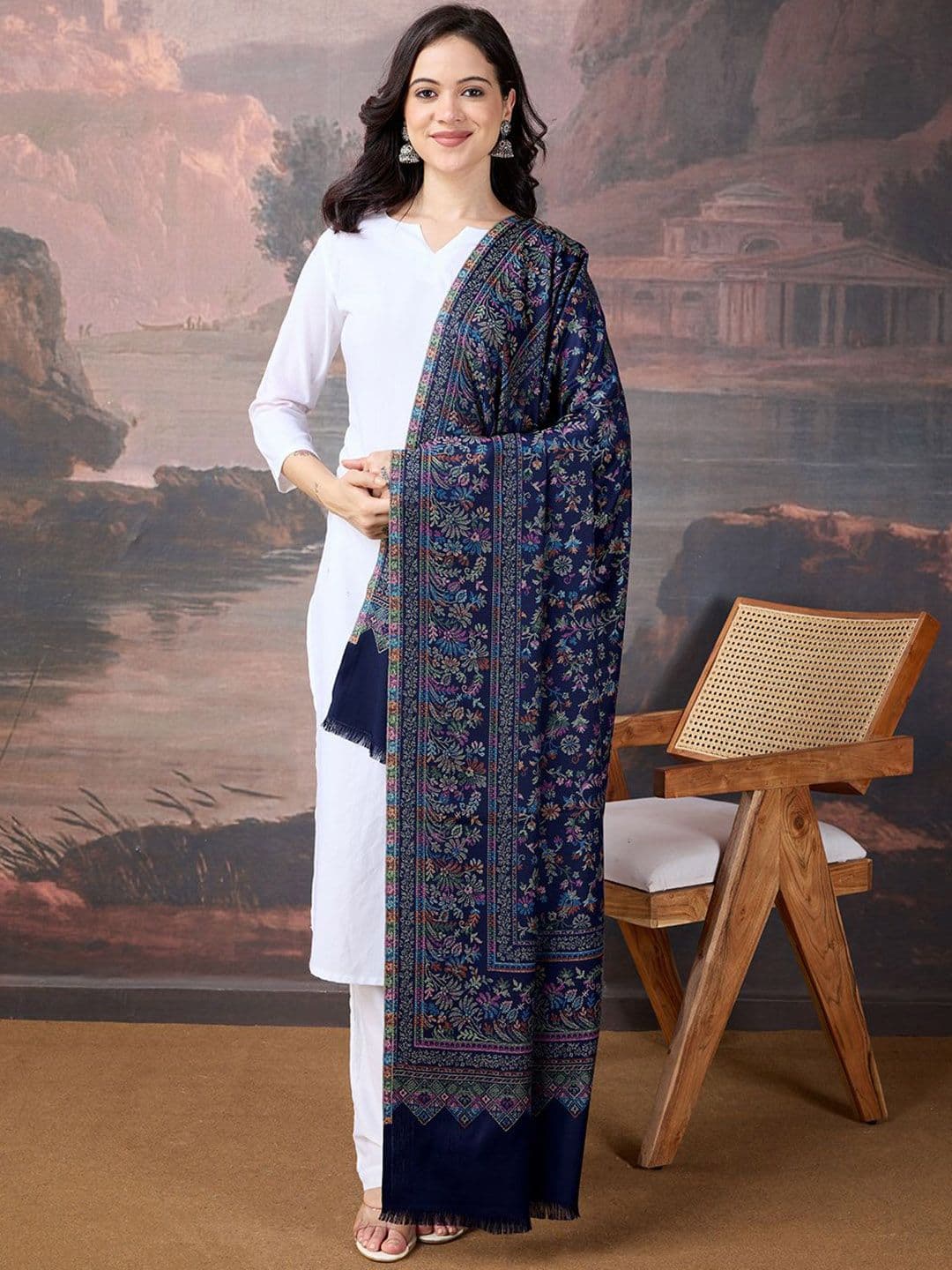 Sangria Women Kani Woven Ethnic Motifs Kalamkari Pashmina Shawl - view 1