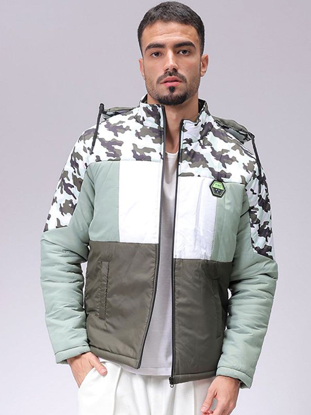 The Indian Garage Co Men Hooded Camouflage Printed Casual Padded Jacket - view 1