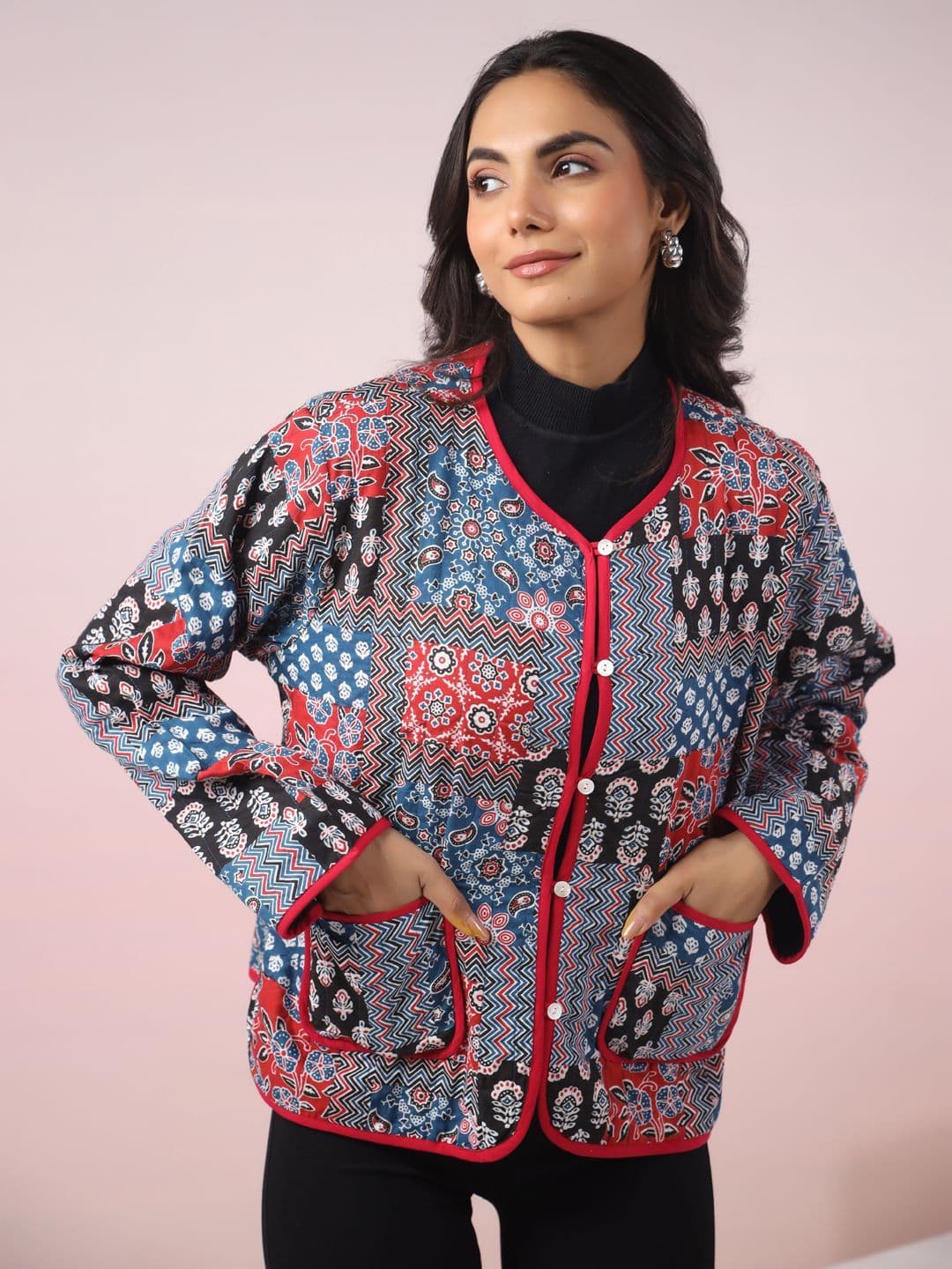 Jaipur Morni Women Collarless Floral Printed Cotton Ethnic Lightweight Tailored Jacket - view 1