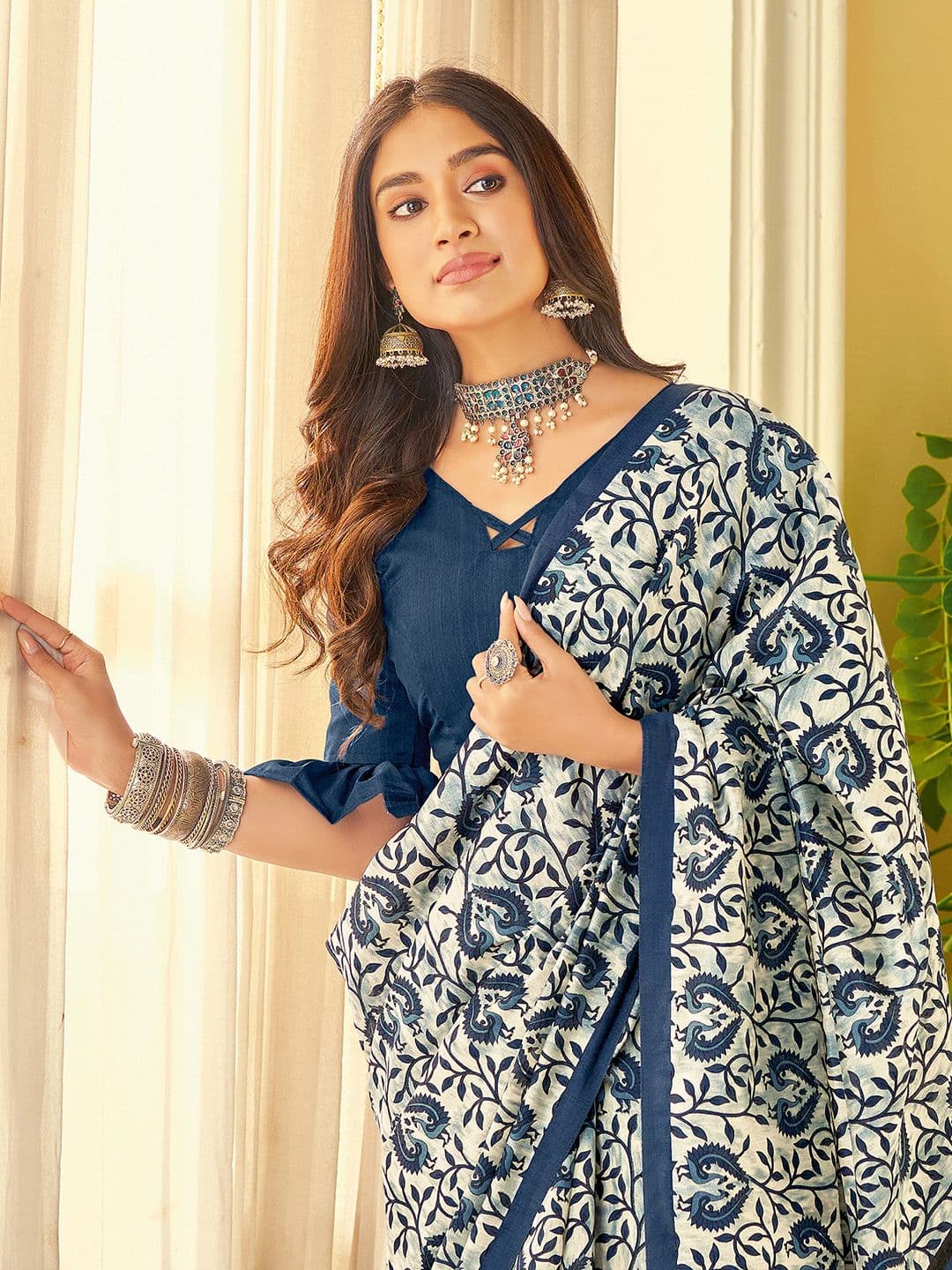 Anouk Rustic Off White Ethnic Motifs Dabu Saree - view 1