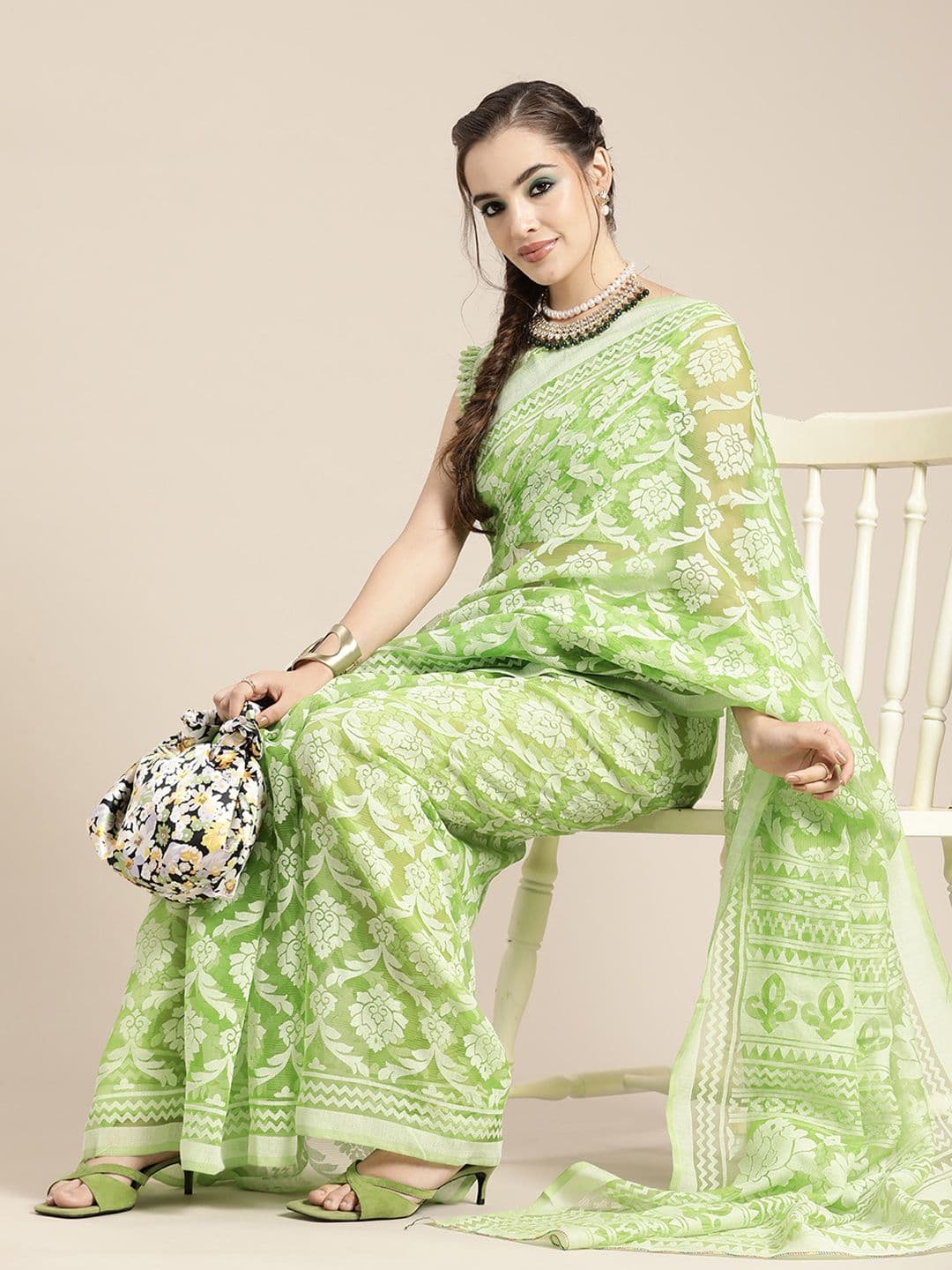 Anouk Rustic Floral Printed Brasso Partywear Saree - view 1