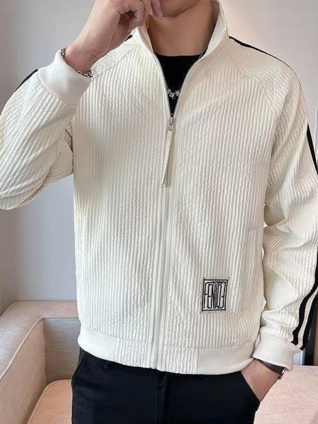 StyleCast Men Mock Collar Self Design Casual Bomber Jacket - view 1