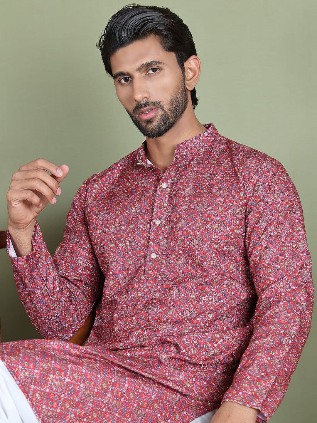 Jompers Ethnic Printed Sequinned Mandarin Collar Kurta - view 1