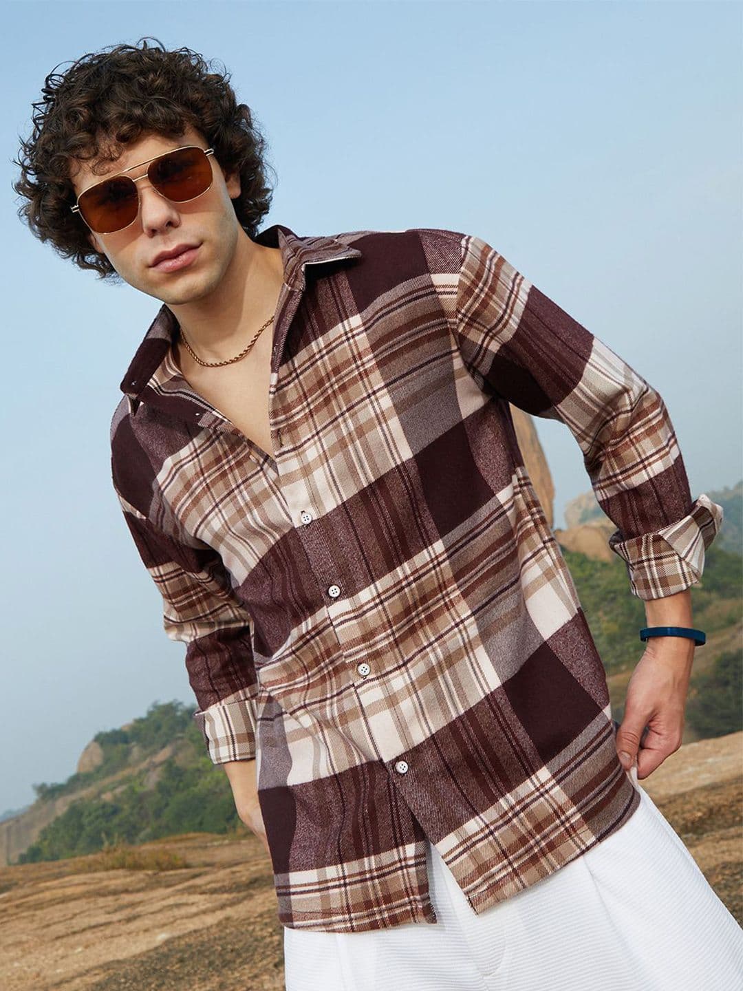 CAHOOT Men Comfort Relaxed Fit Spread Collar Tartan Checked Casual Shirt - view 1