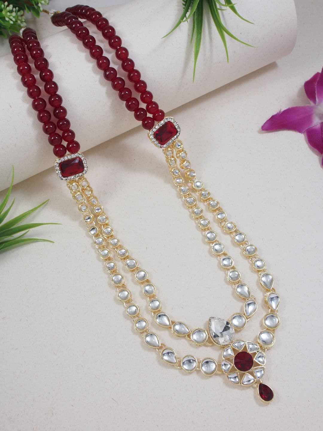 I Jewels Men Traditional Groom Kundan Studded Layered Necklace - view 1