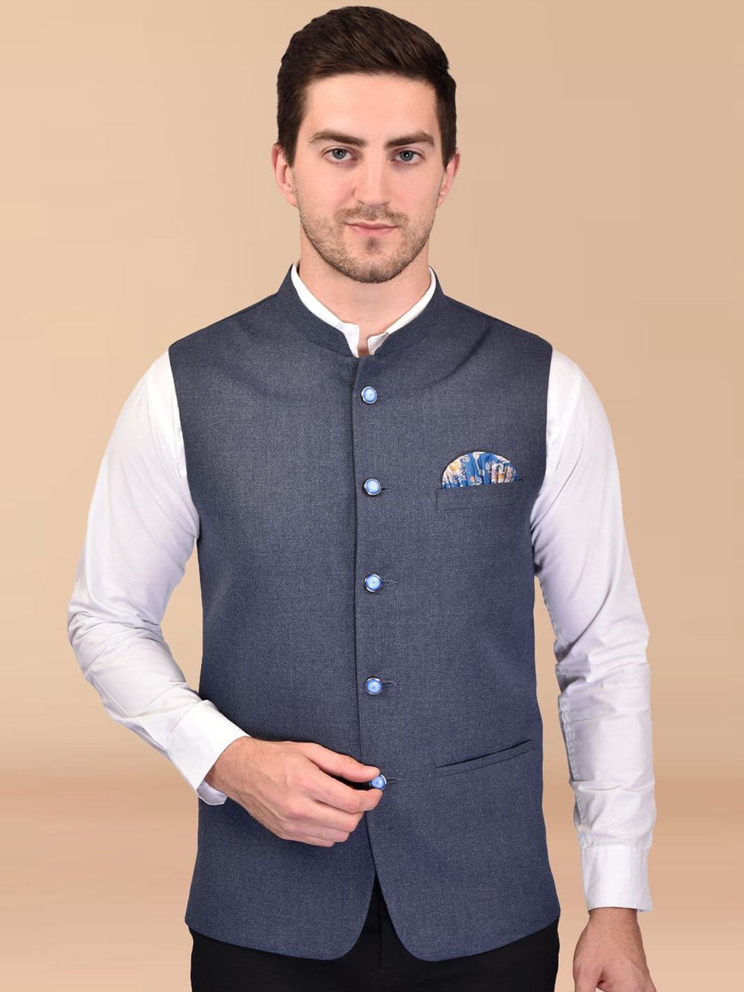 PRINTINDIA Men Woven Nehru Jacket - view 1