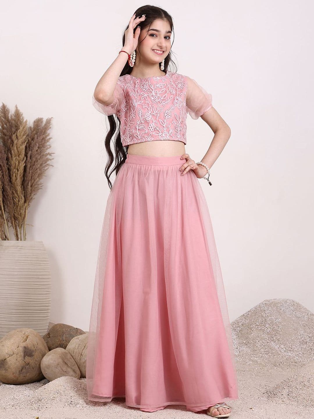 Inddus Girls Embroidered Thread Work Ready to Wear Lehenga & Blouse - view 1