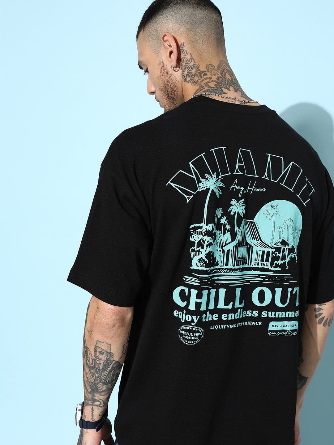 Mast & Harbour Men Typography Printed Pure Cotton Oversized T-shirt - view 1