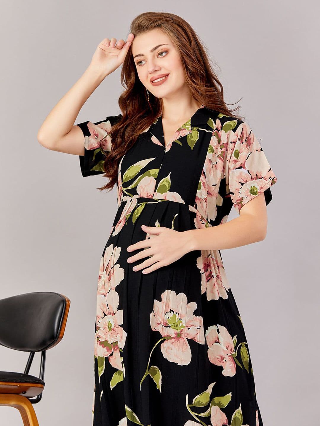 LOVELY MOM'S Women Floral Printed Maternity Fit & Flare Dress - view 1