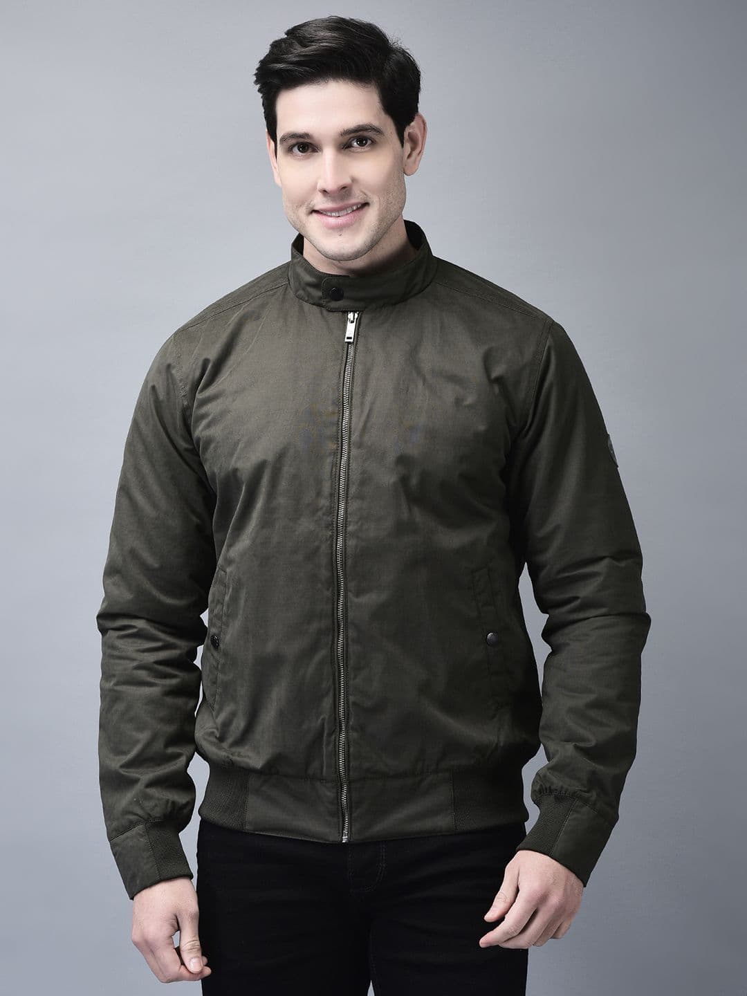 Woodland Men Mandarin Collar Solid Cotton Casual Bomber Jacket - view 1