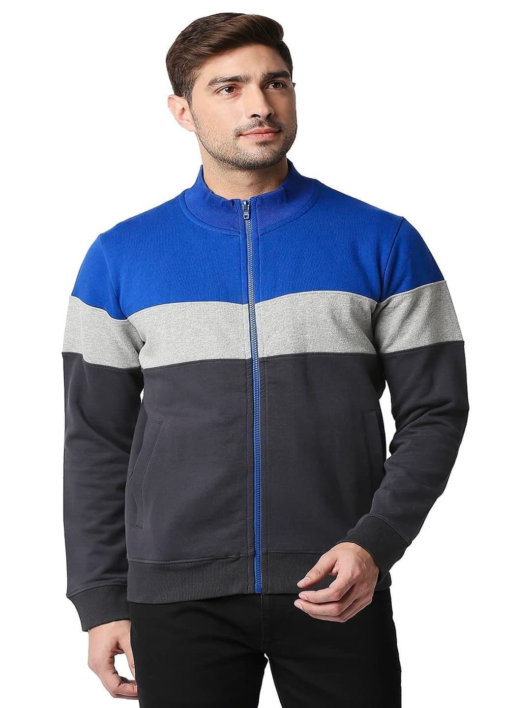 Basics Men Mock Collar Colourblocked Cotton Casual Bomber Jacket - view 1