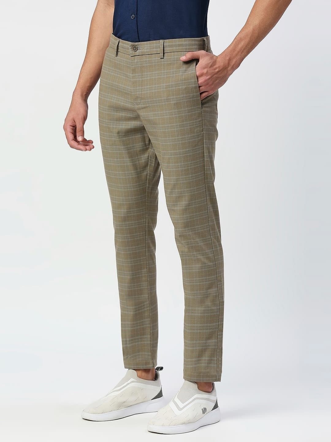 Basics Men Checked Tapered Fit Mid-Rise Formal Trousers - view 1