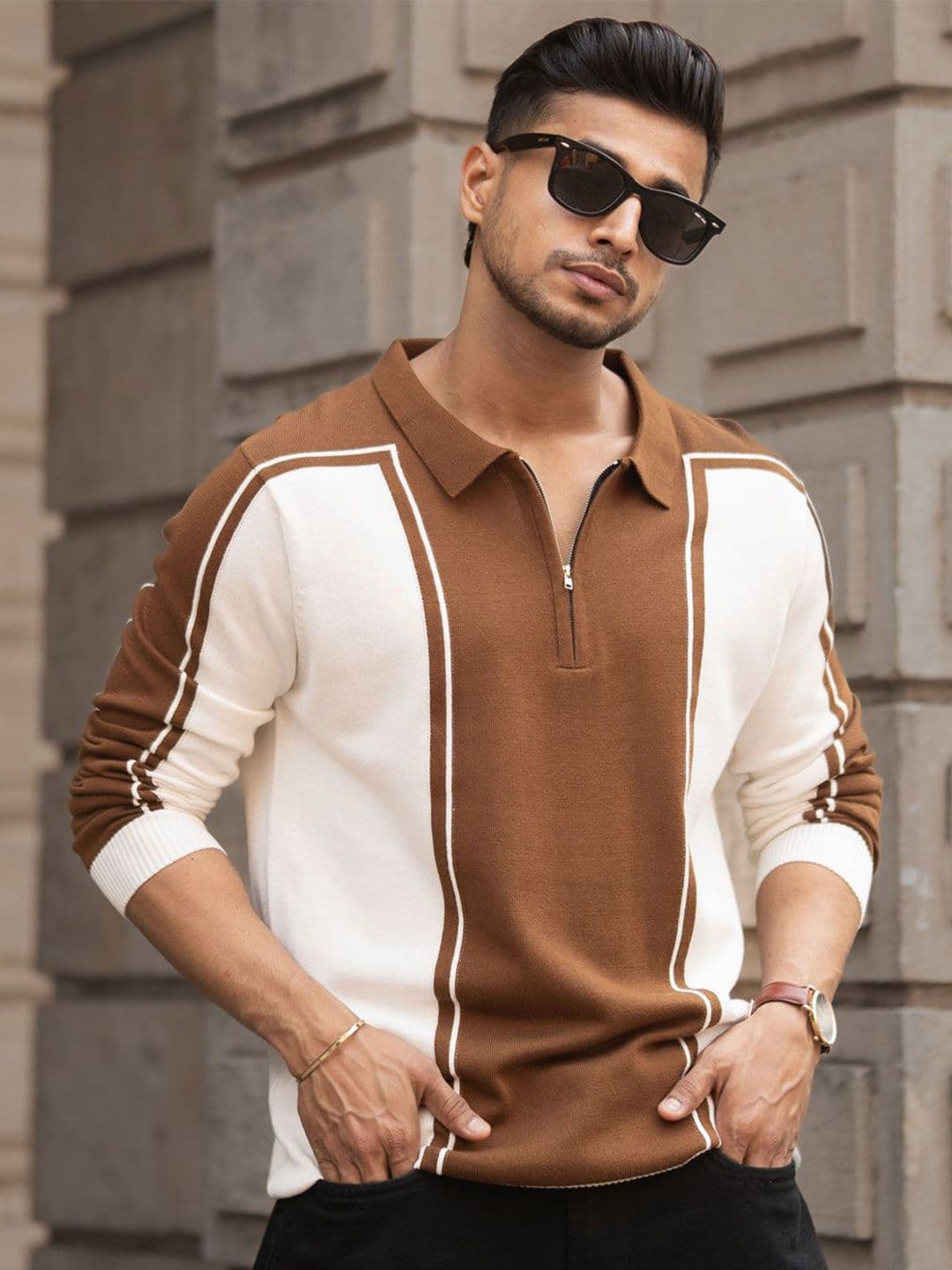 Powerlook Men Colourblocked Polo Collar Pure Cotton Casual Sweatshirt - view 1