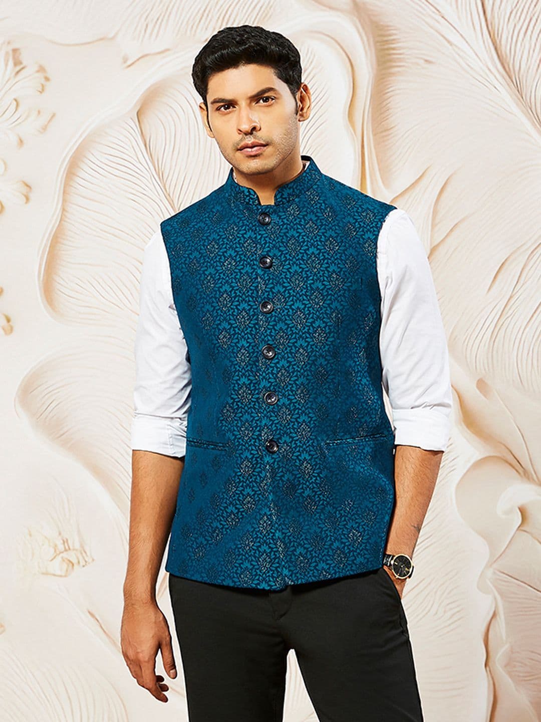 VASTRAMAY Woven Design Nehru Jacket - view 1