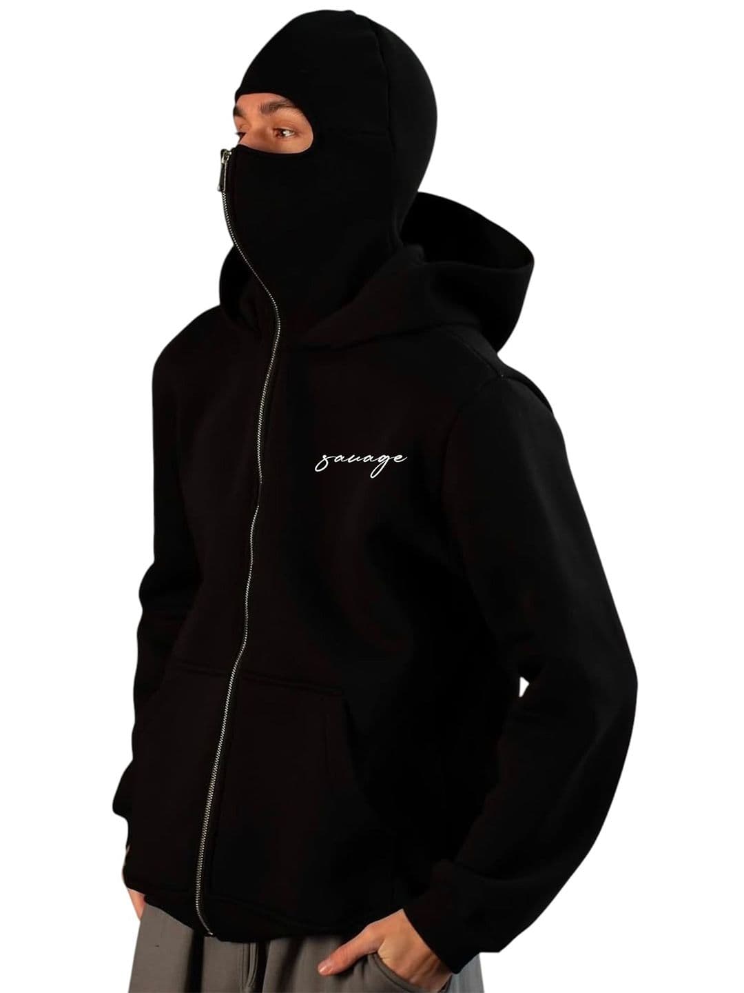 Be Savage Men Balaclava Zipper Face Hooded Sweatshirt - view 1