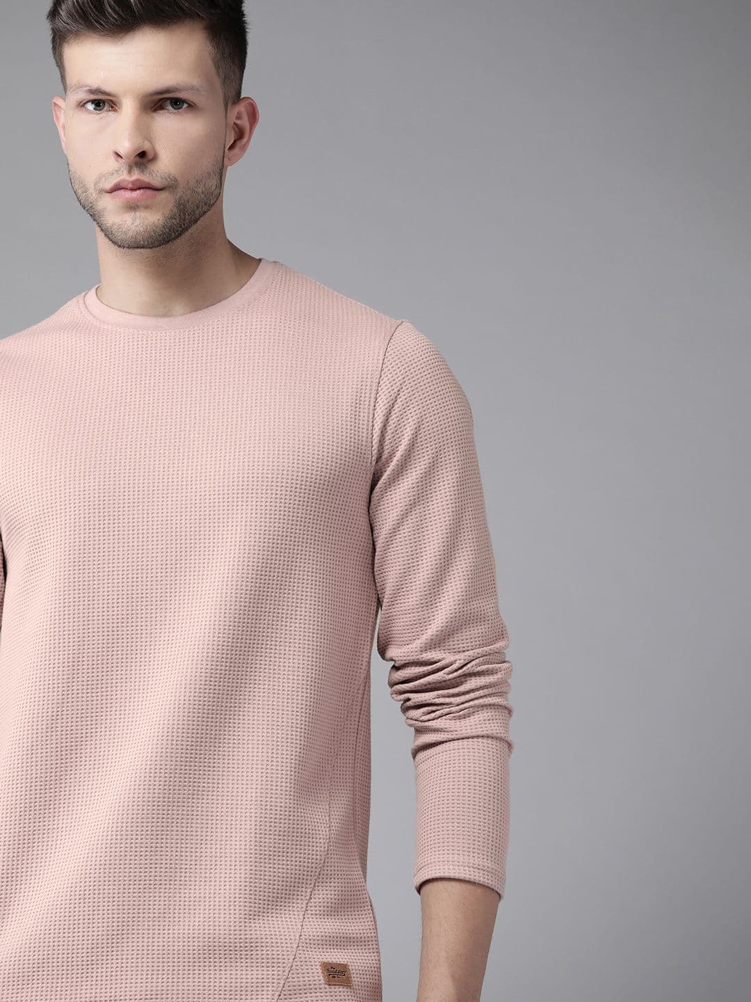 Roadster Men Pink Self-Design T-shirt - view 1
