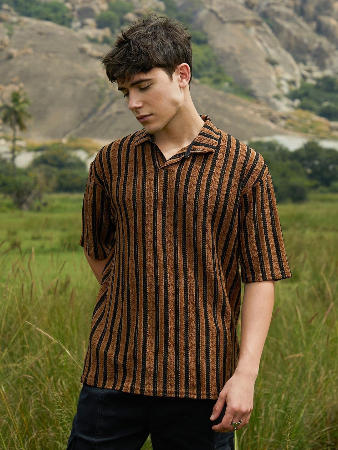 CAHOOT Men Striped Polo Collar Pockets T-shirt - view 1