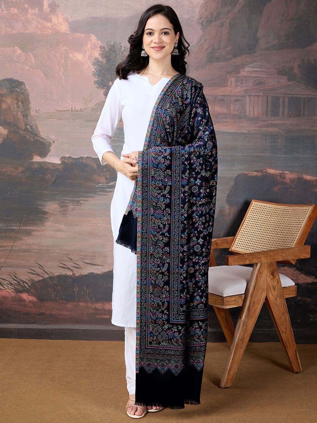 Sangria Women Kani Woven Ethnic Motifs Kalamkari Pashmina Shawl - view 1