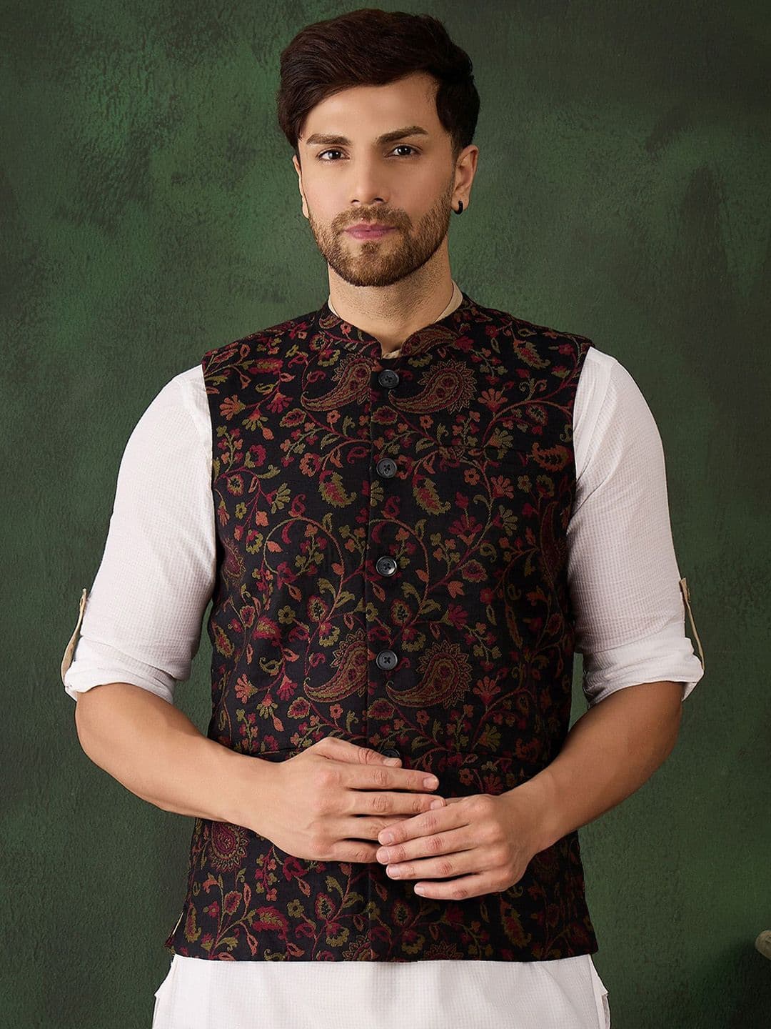 Sangria Men Woven Design Winter Pashmina Nehru Jacket - view 1