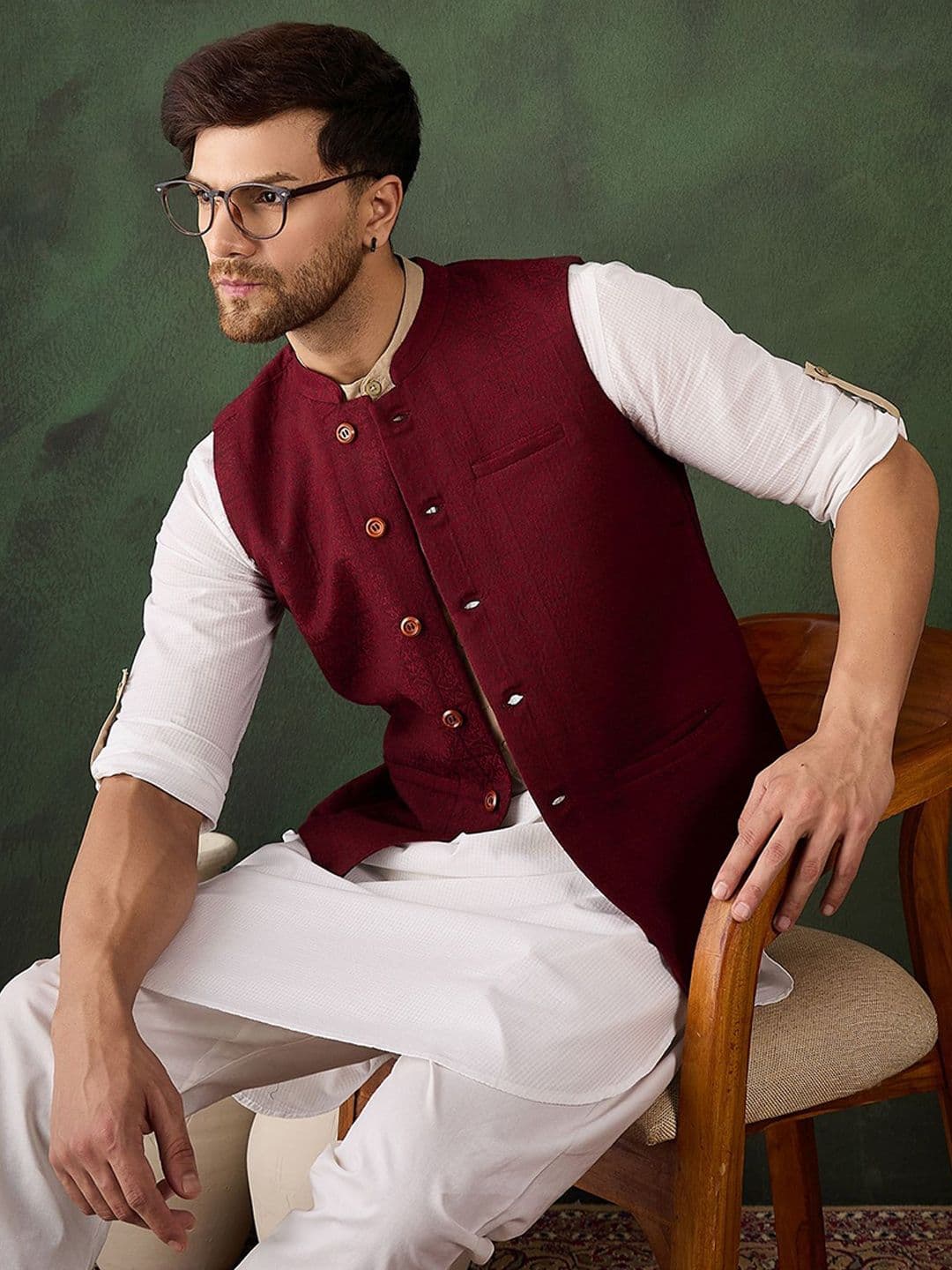 Sangria Men Woven Design Winter Pashmina Nehru Jackets - view 1