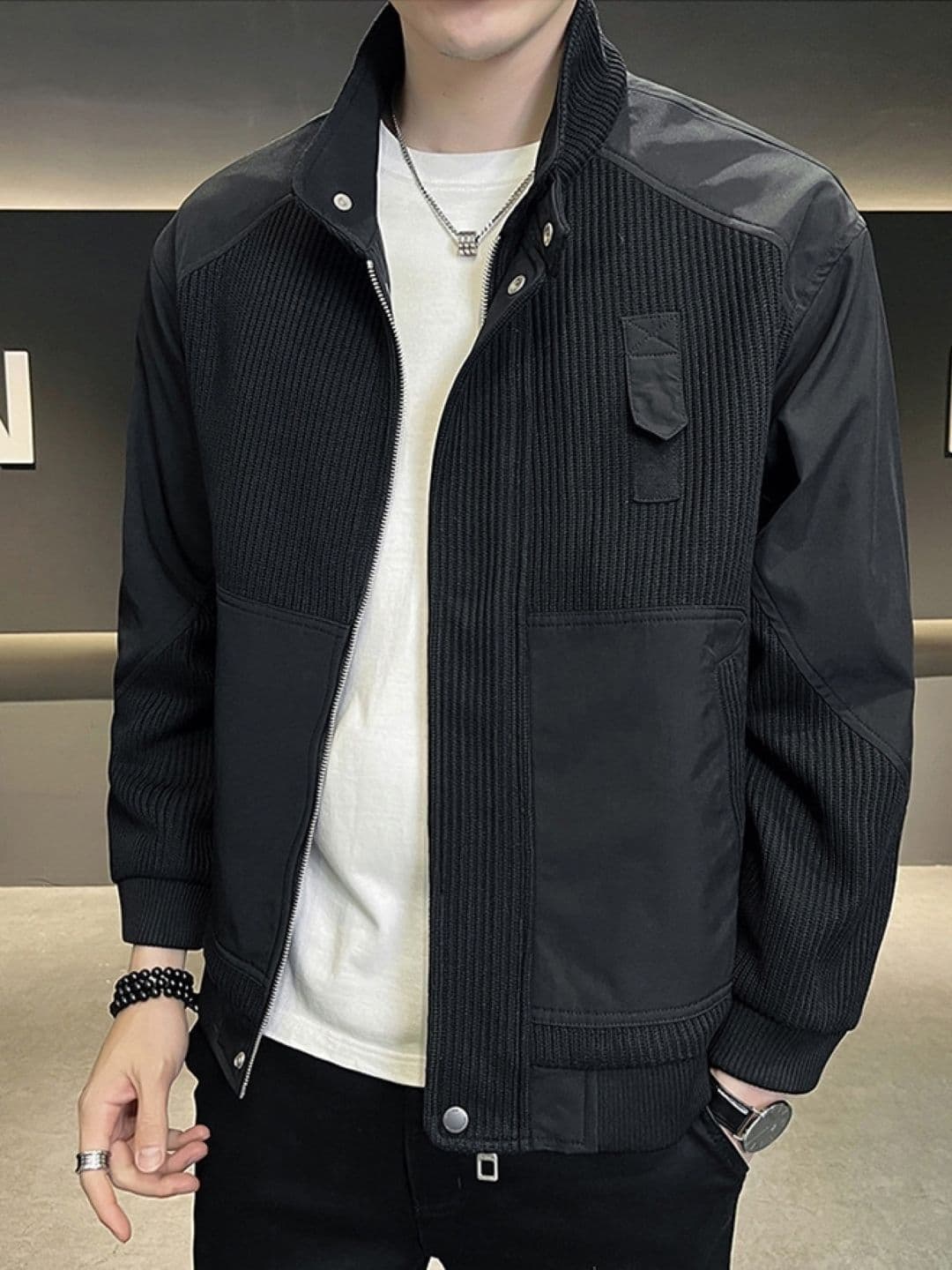 HERE&NOW Men Spread Collar Self Design Casual Bomber Jacket - view 1