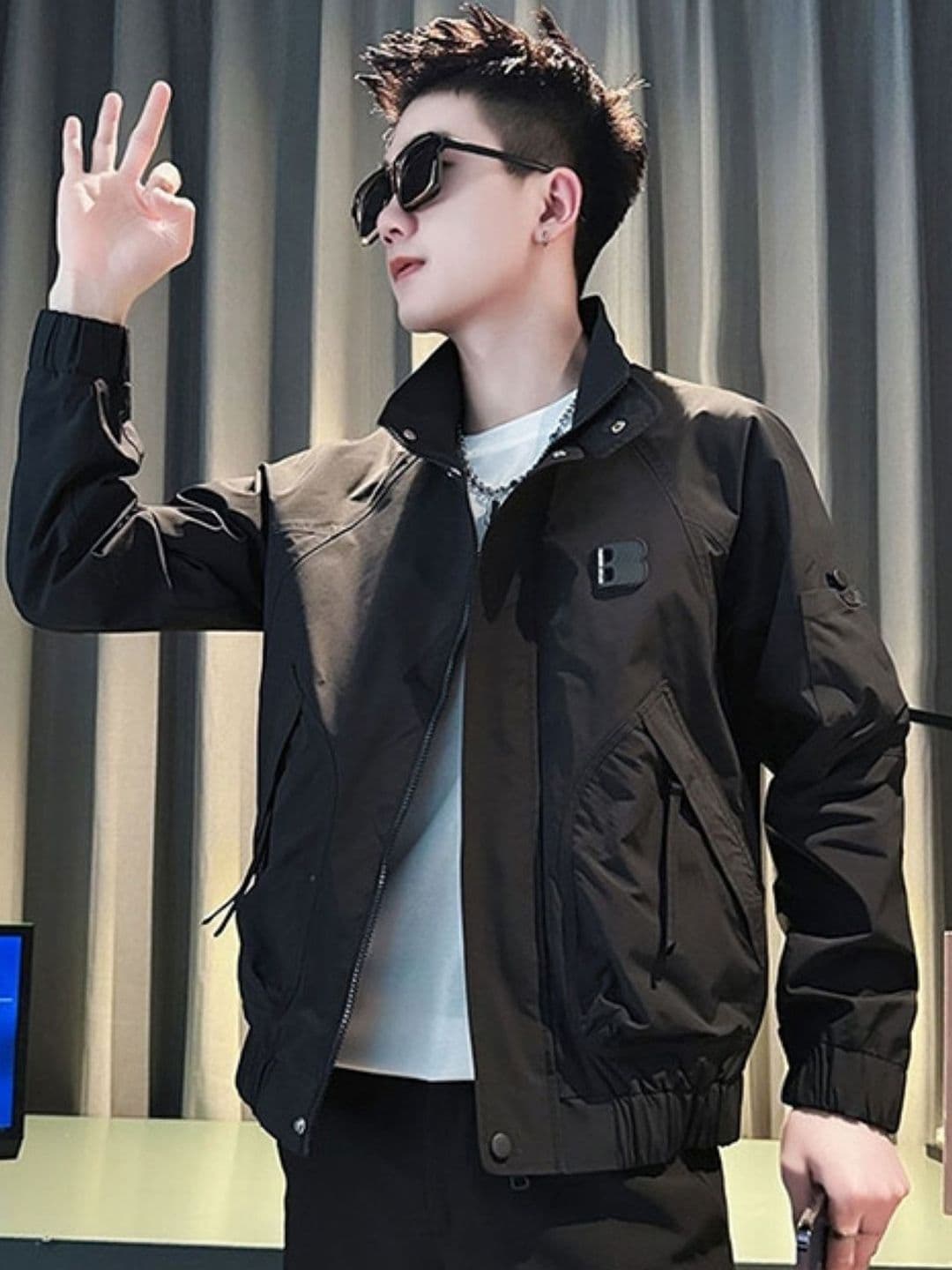 HERE&NOW Men Mock Collar Solid Casual Bomber Jacket - view 1
