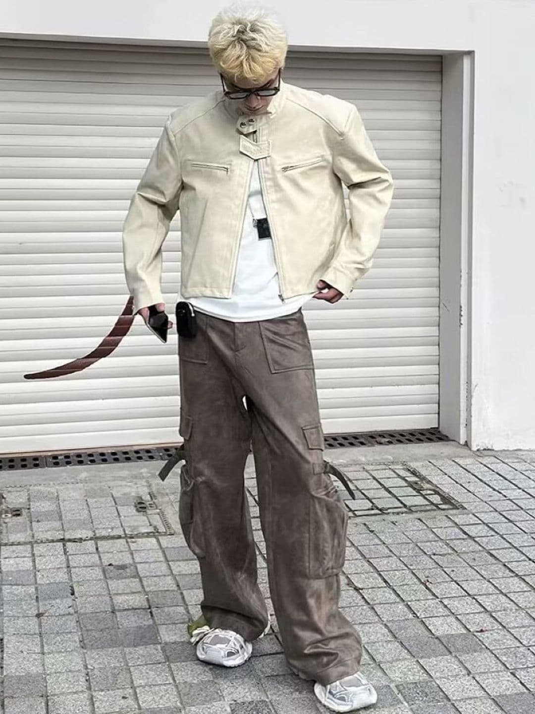HERE&NOW Men Mandarin Collar Solid Leather Casual Leather Jacket - view 1