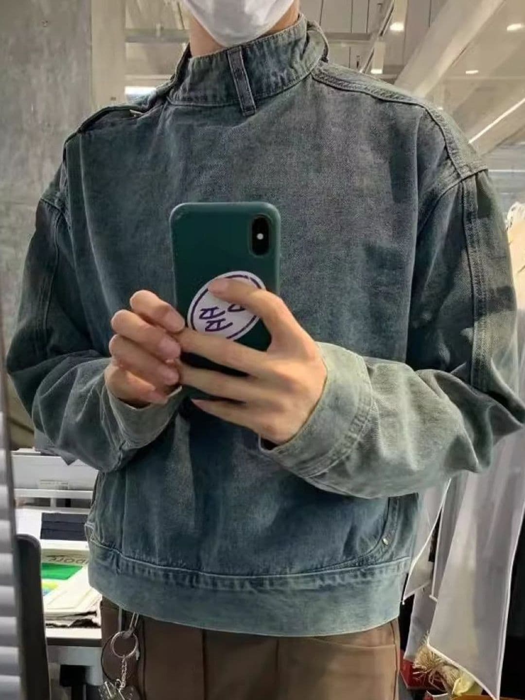 HERE&NOW Men Stand Collar Washed Solid Casual Denim Jacket - view 1
